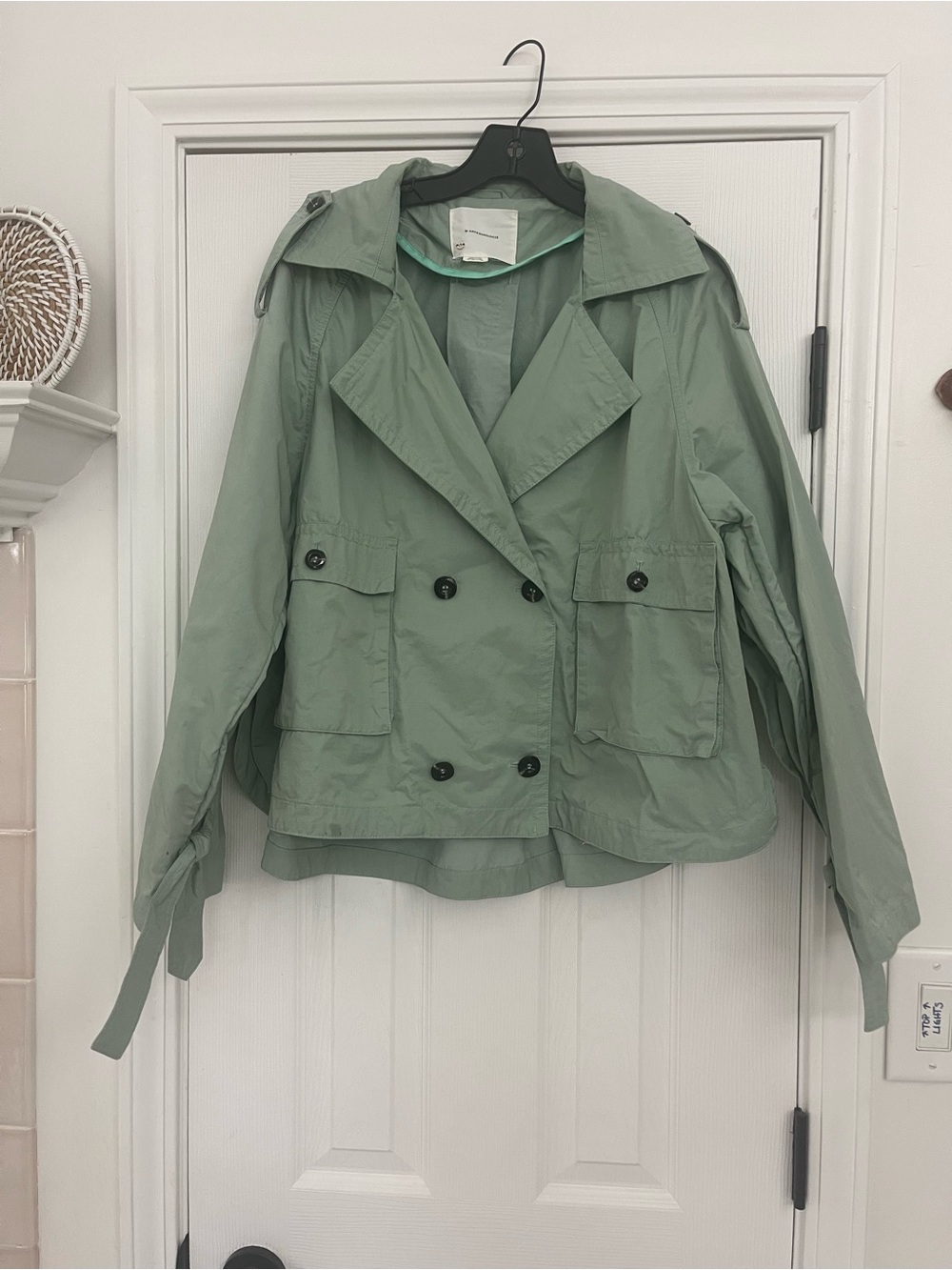 Anthropologie Mint Green Double-Breasted Utility Jacket